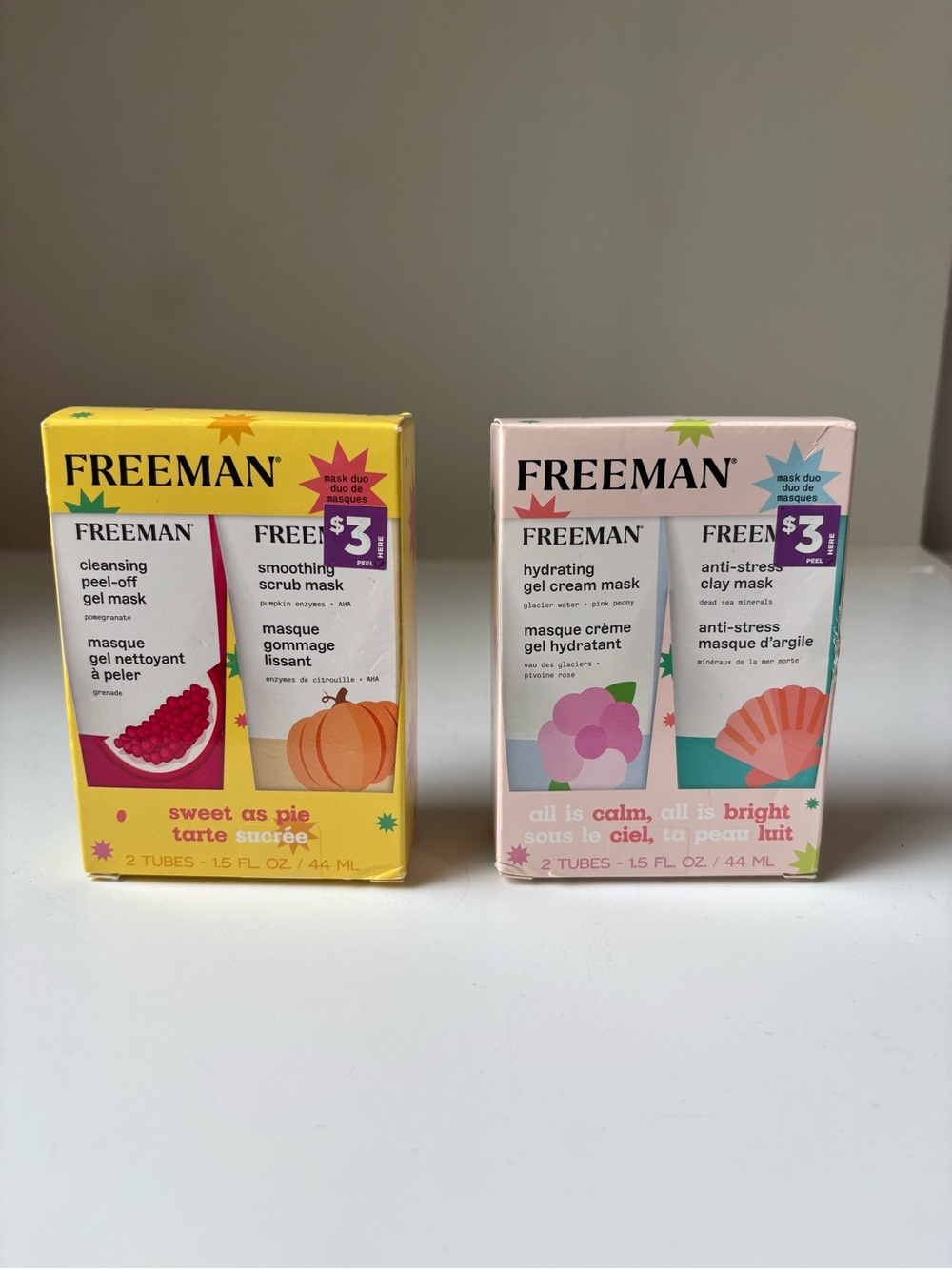 Freeman 2-Pack Face Mask Duo 1.5 oz - Sweet As Pie and All Is Calm New in Box